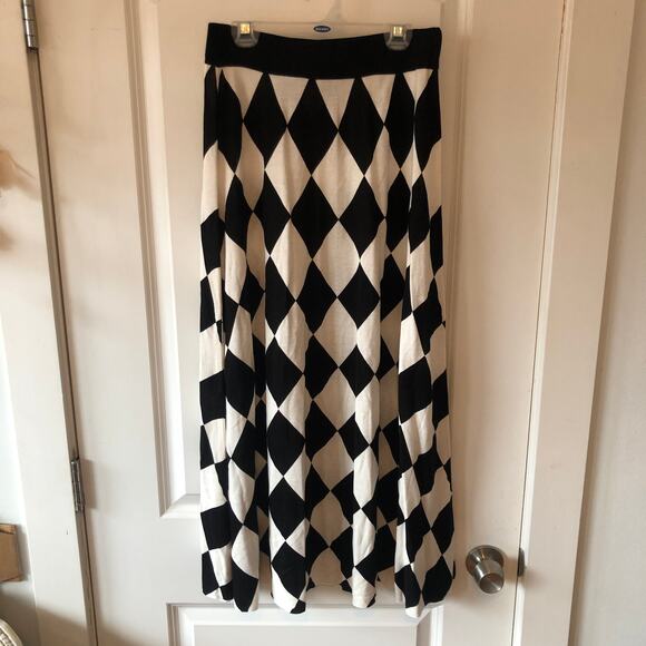Rixo Brandy Womnen's Kint Midi Skirt Diamond Black Cream US 2 NEW WITH TAGS $302 - Picture 1 of 13
